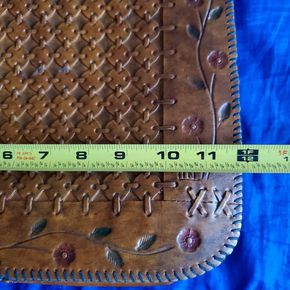 Handwoven Brown Leather Tote Bag with Floral Carving - Picture 10 of 10